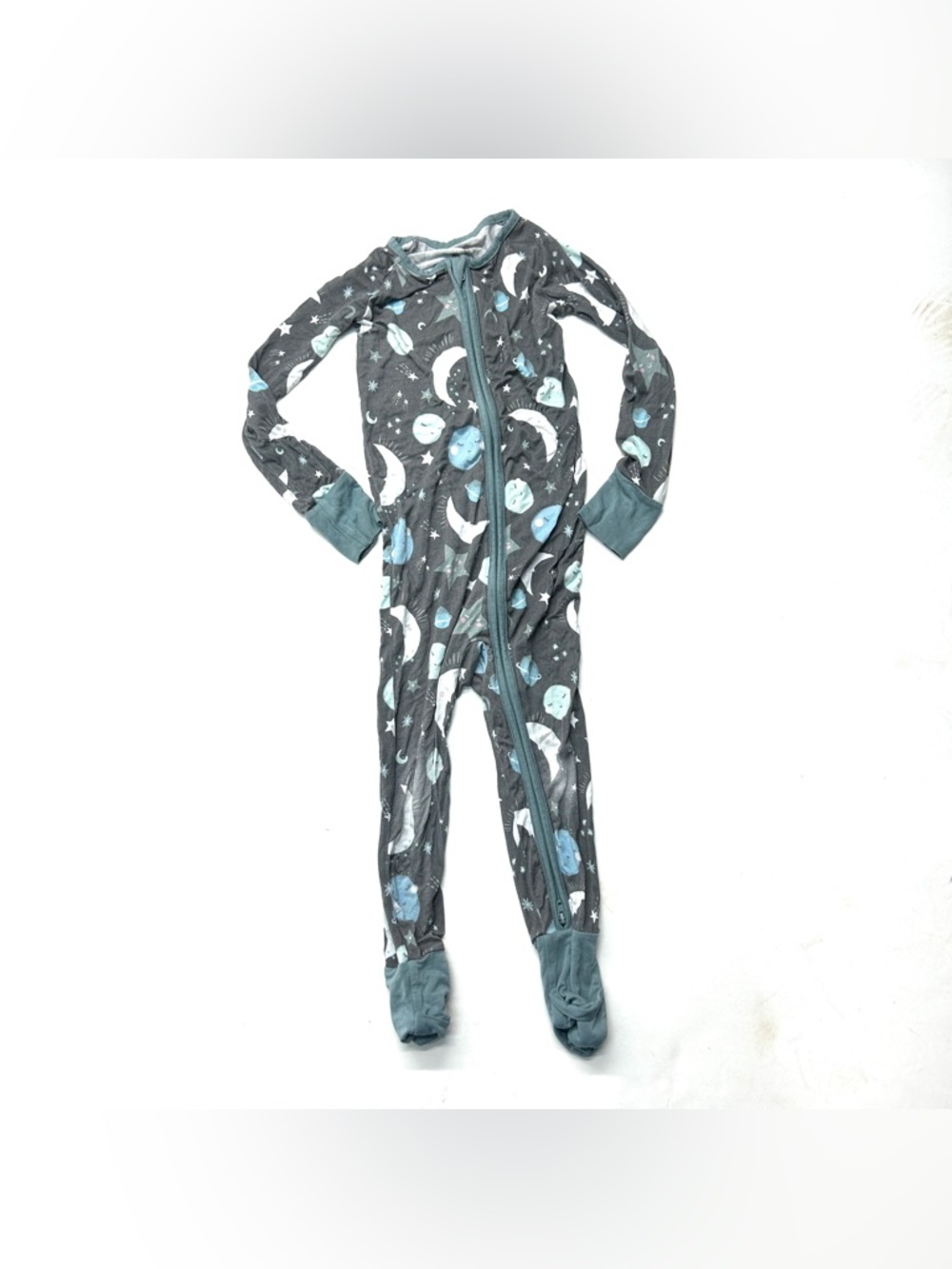 Little Sleepies Gray To the Moon & Back Stars Bamboo One-Piece Pajamas Zippy